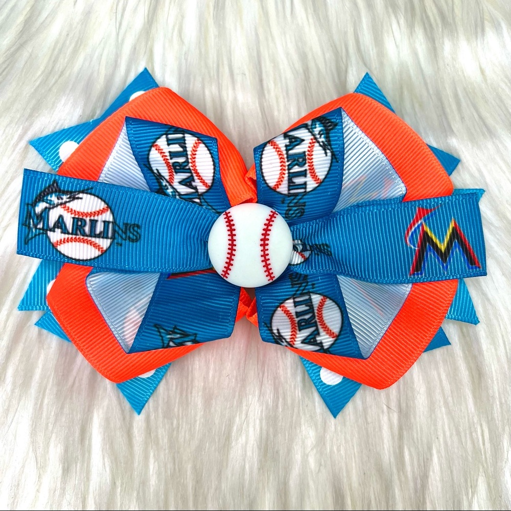 🎀⚾️ MLB Miami Marlins Baseball Hair Bow Barrette Clip ⚾️🎀
